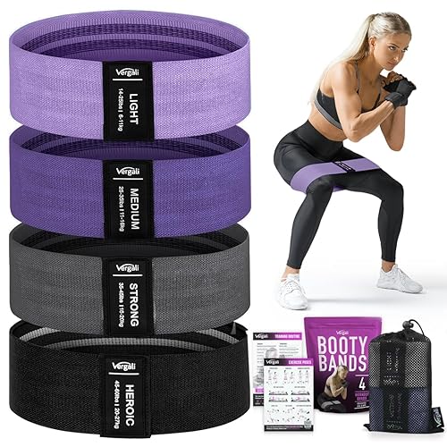 Resistance Bands for Working Out with Workout Bands Guide. 4 Booty Bands for Women Men Fabric Elastic Bands for Exercise Bands Resistance Bands for Legs Bands for Working Out Hip Thigh Glute Bands Set - Mauve, Purple, Grey, Black - 4