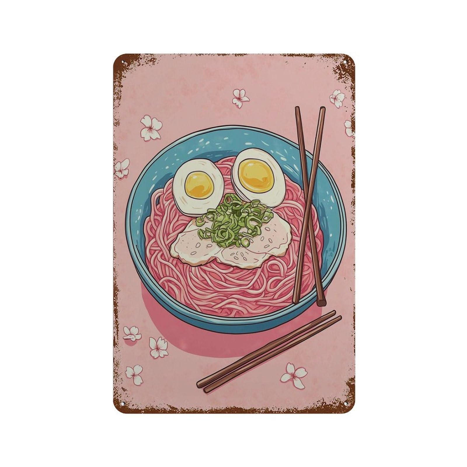 xiaoxiaoshen Ramen Japanese Food Noodle Bowl Kitchen Asian Cuisine Work Pink Aesthetic Wall Decor Art Metal Tin Poster Modern Home Decor Art Home Bar Shop Decorations Vintage Sign 30x20cm