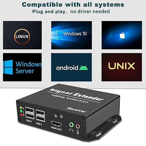 Miniatura 6 de LornCeng Extensor KVM HDMI 4K sobre Cat5a6 hasta 394 pies con salida de bucle, KVM IP remoto a través de Ethernet, 4 puertos USB 2.0 Hub, Plug &