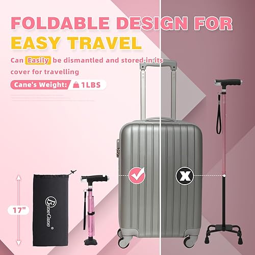 Vista 49 de BeneCane Bastón plegable para mujer con dos luces LED, bastón cuádruple con base estable, ligero y ajustable Rojo tallado