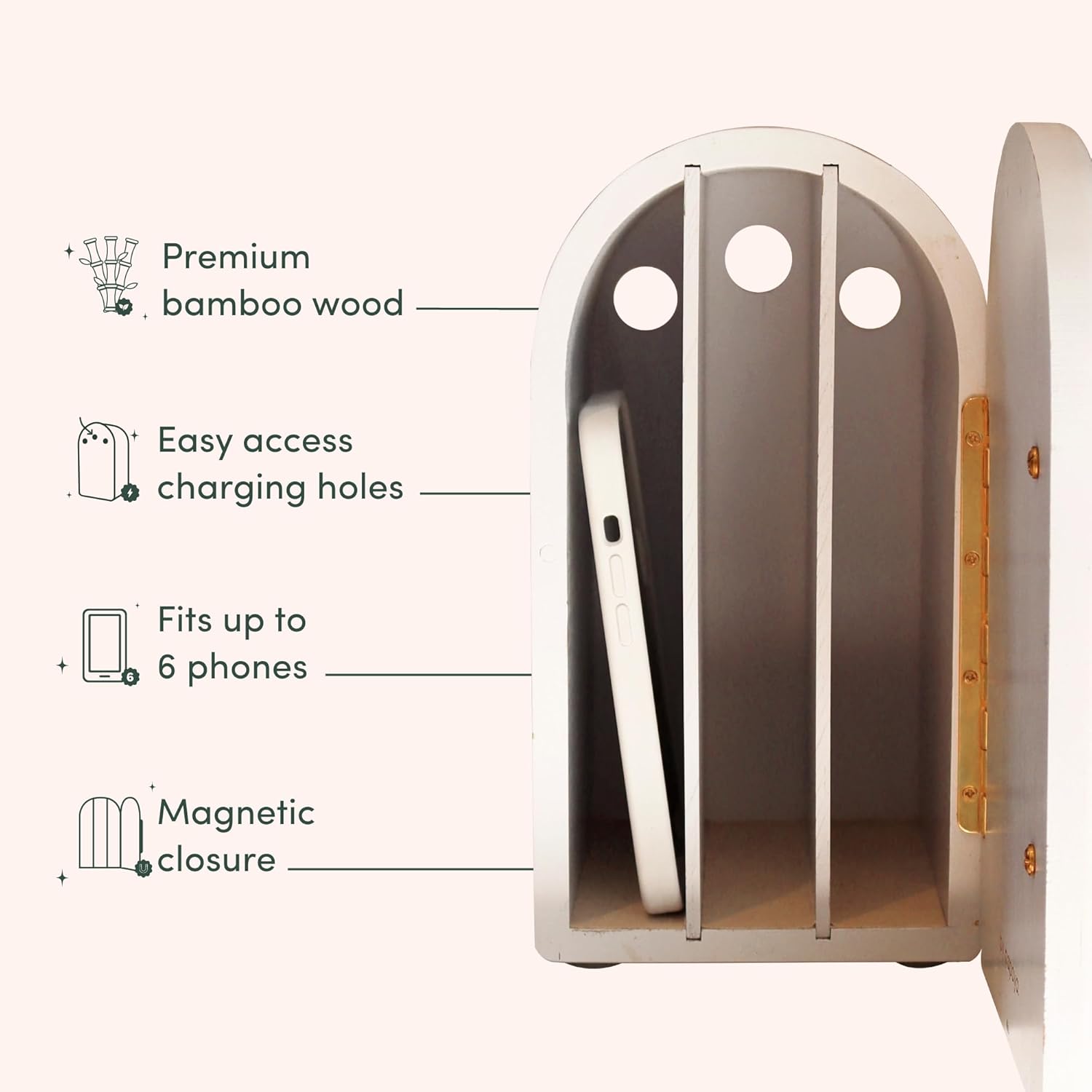 Papaya The Phone Box, Decorative Cell Phone Box for Family Time, Holds 6 Phones, Premium Bamboo Wood Phone Jail, Charging Holes, Free App