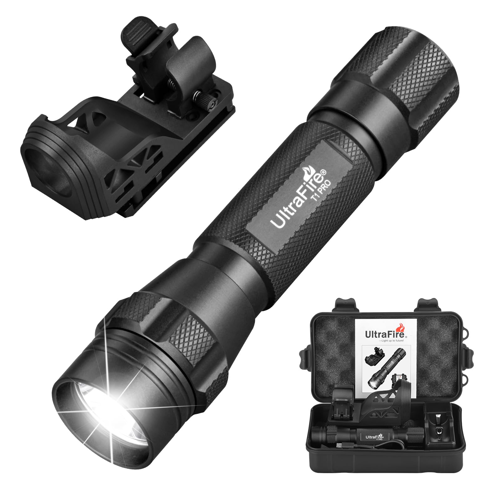 ULTRAFIRE Linterna táctica LED con funda para cinturón, linterna pequeña de 1000 lúmenes, modo único, con soporte para linterna para cinturón de trabajo, linterna de policía para las fuerzas del orden
