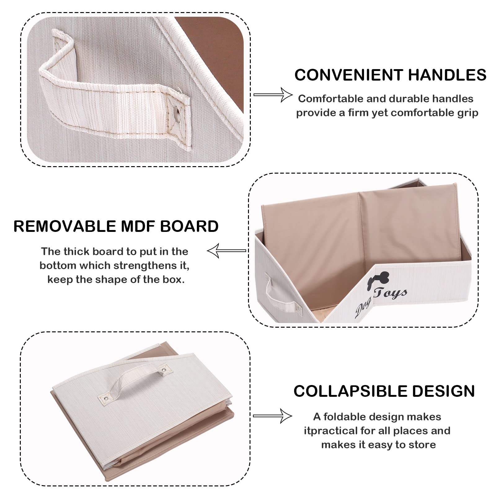MOREZI Caja de almacenamiento de juguetes para perros trapezoidal, adecuada para guardar juguetes para perros, ropa para perros y otros suministros para mascotas-Beige