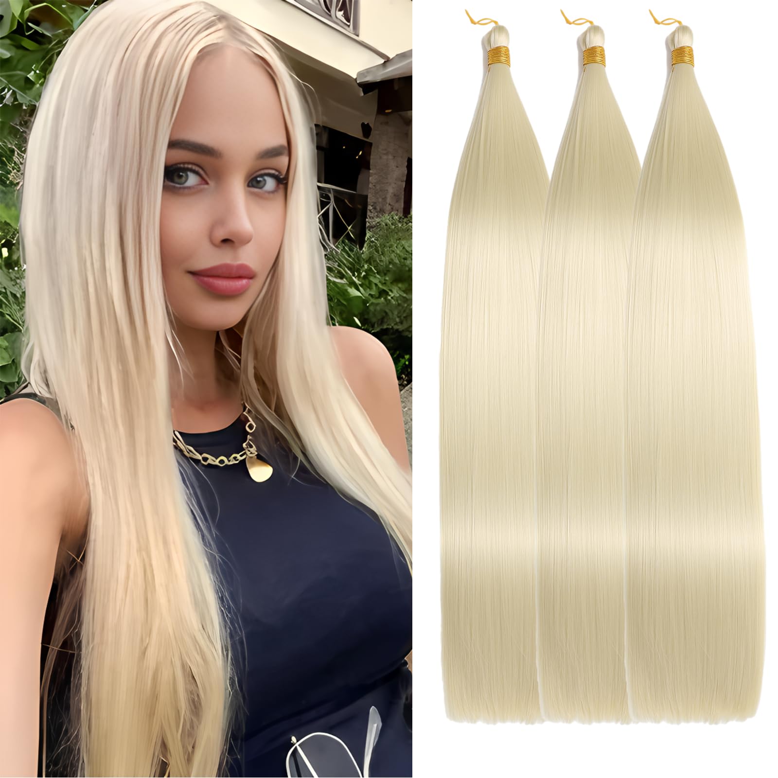 Locescsoc 28 Inch Straight Hair Extensions 150g 3 Packs Bone Straight Braiding Hair