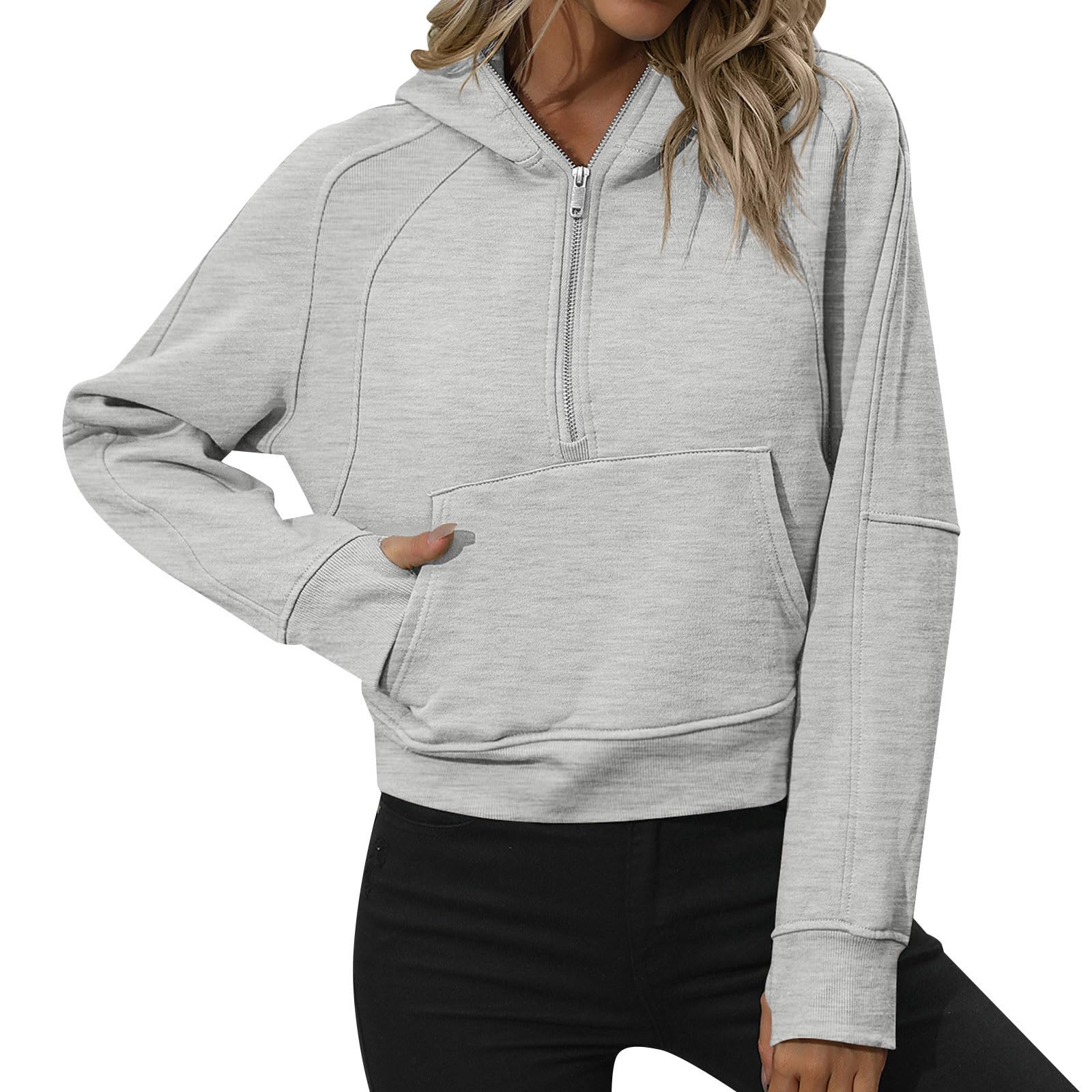 Generico Felpe con Mezza Zip da Donna Felpe con Cappuccio in Pile Maglioni Pullover con Zip a Un Quarto Abiti Autunnali Abiti Invernali Pigiama Felpato Taglie Forti