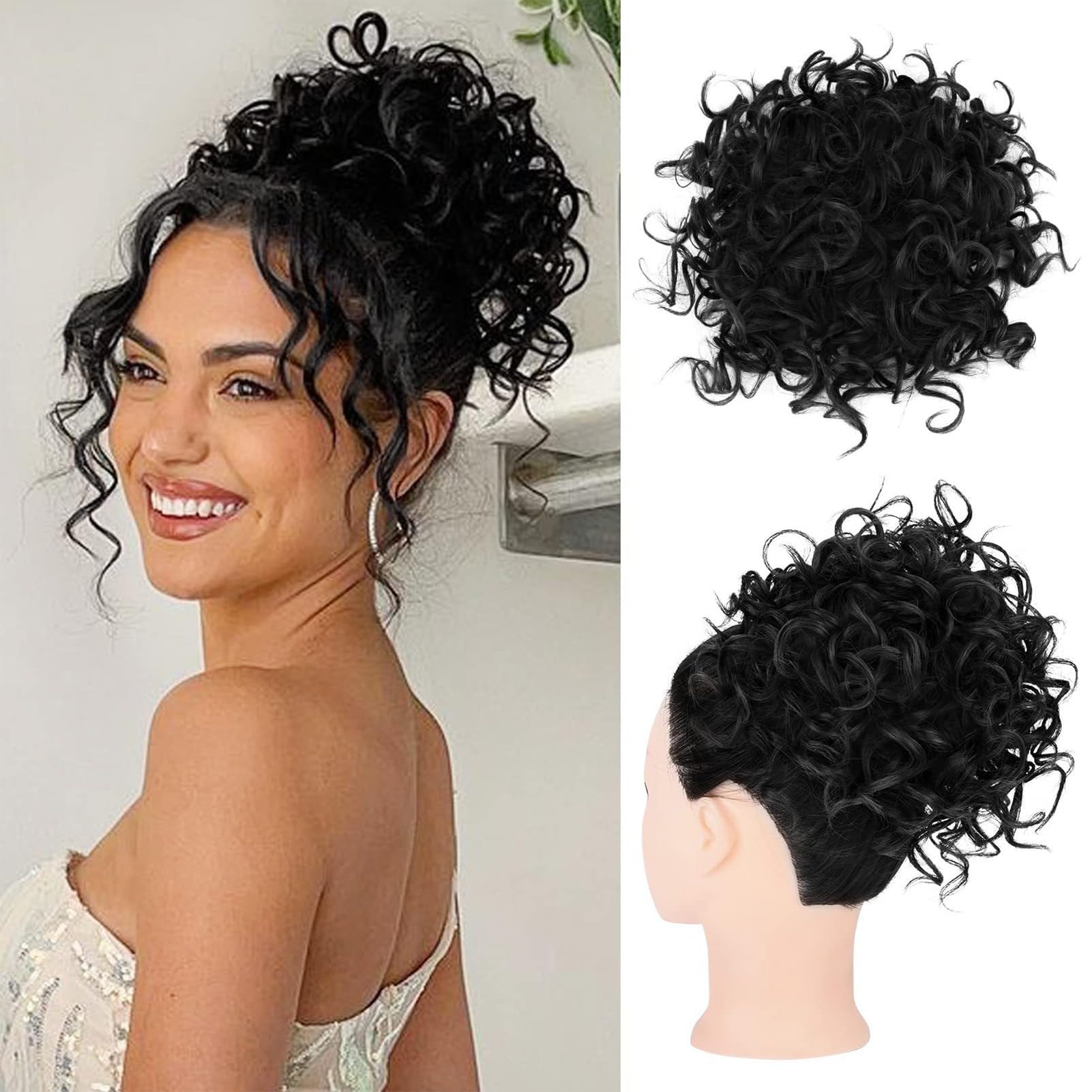 NICENEEDED Messy Bun Hair Piece for Women Elastic Drawstring Loose Wave Curly Hair Buns Hair Piece