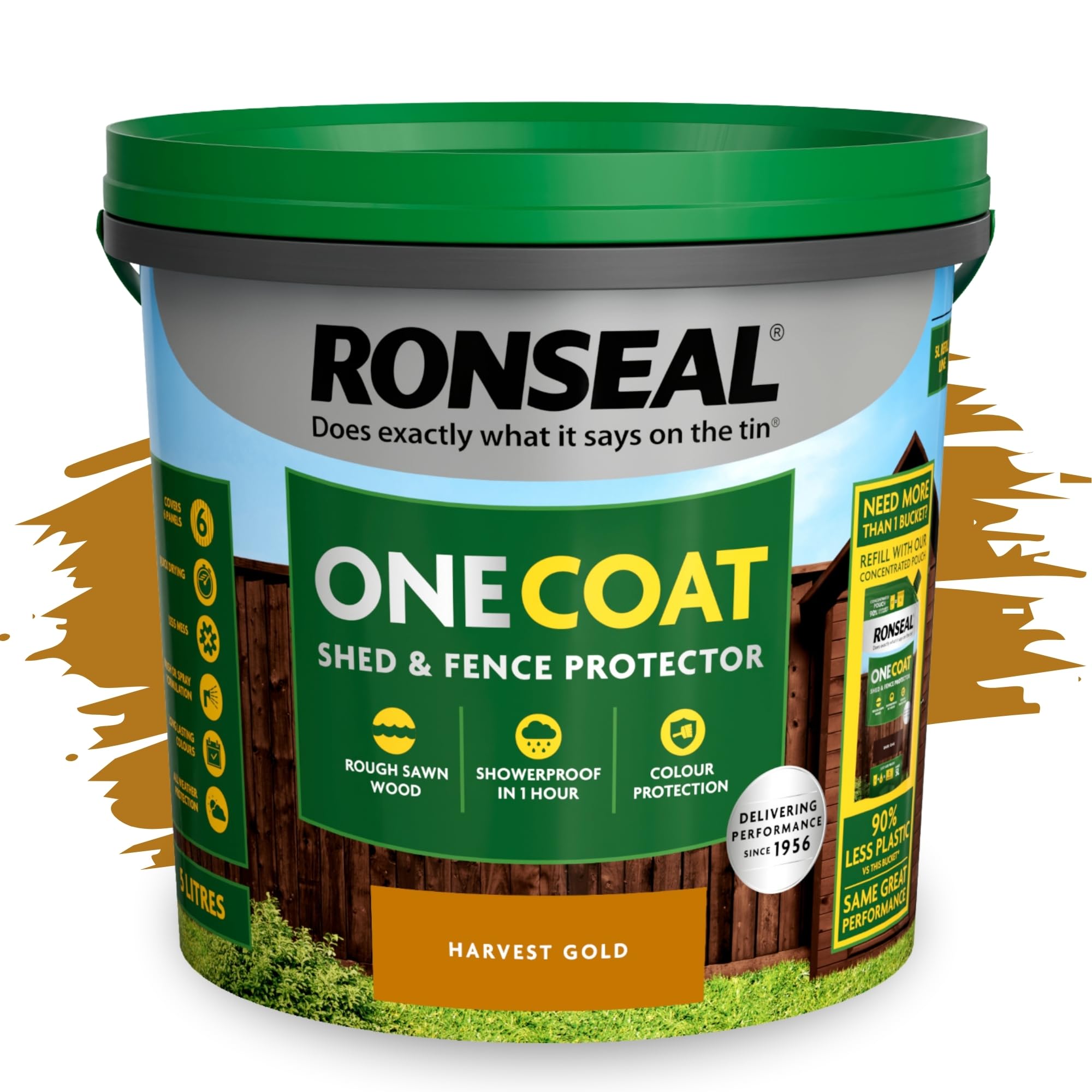 SAVING HUB One Coat Fence Paint 5L- Garden Wood Stain - Outdoor Shed & Timber Protection for Fencing, Trellis & Panels - Weather Resistant, Matt Finish, Quick Dry Formula (Harvest Gold, 5 Liter)