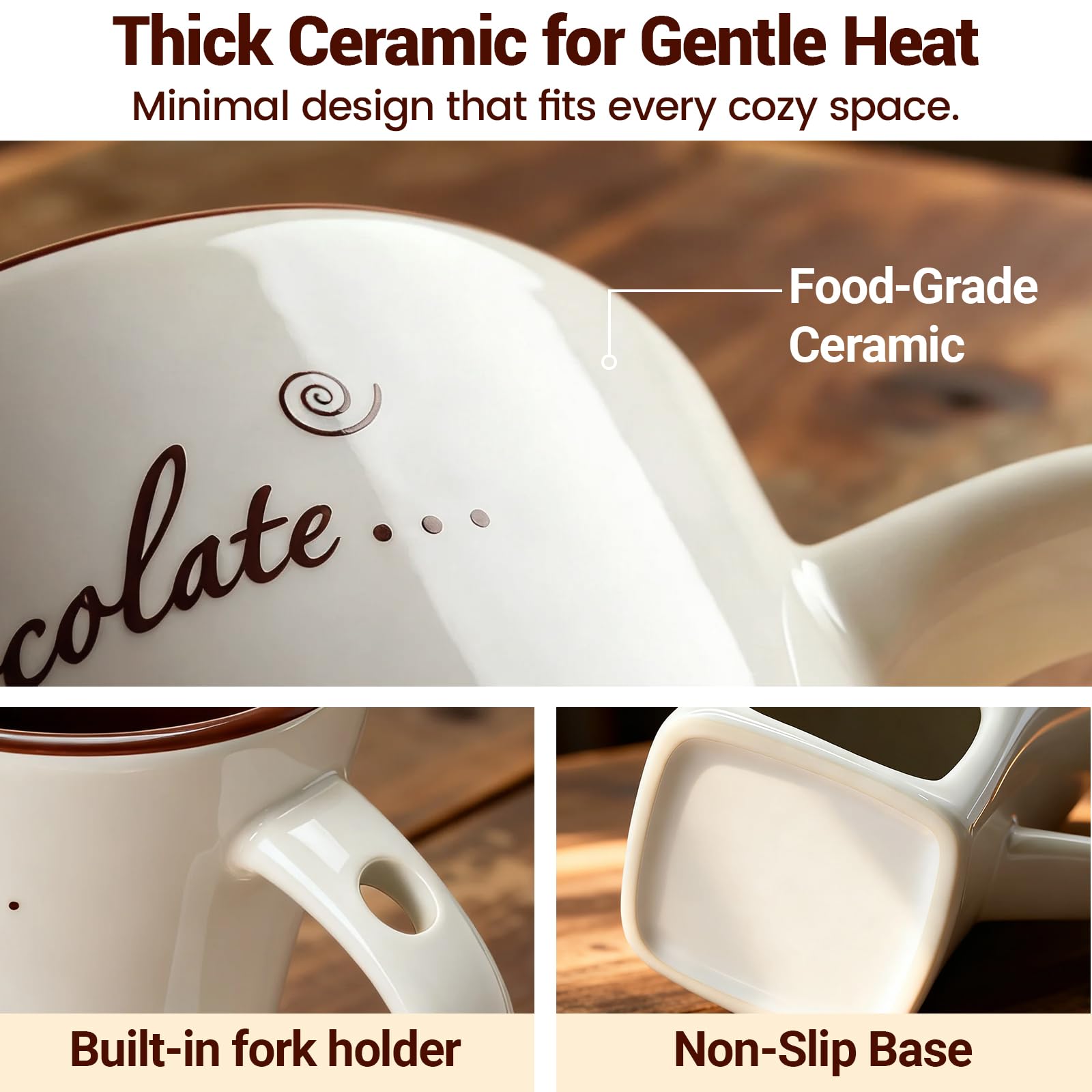 Chocolate Fondue Mug with Fork Set | Ceramic Chocolate Melting Cup | Personal Mini Cheese & Chocolate Melting Pot | Romantic Date Night Birthday Wedding Gift (White) - 4