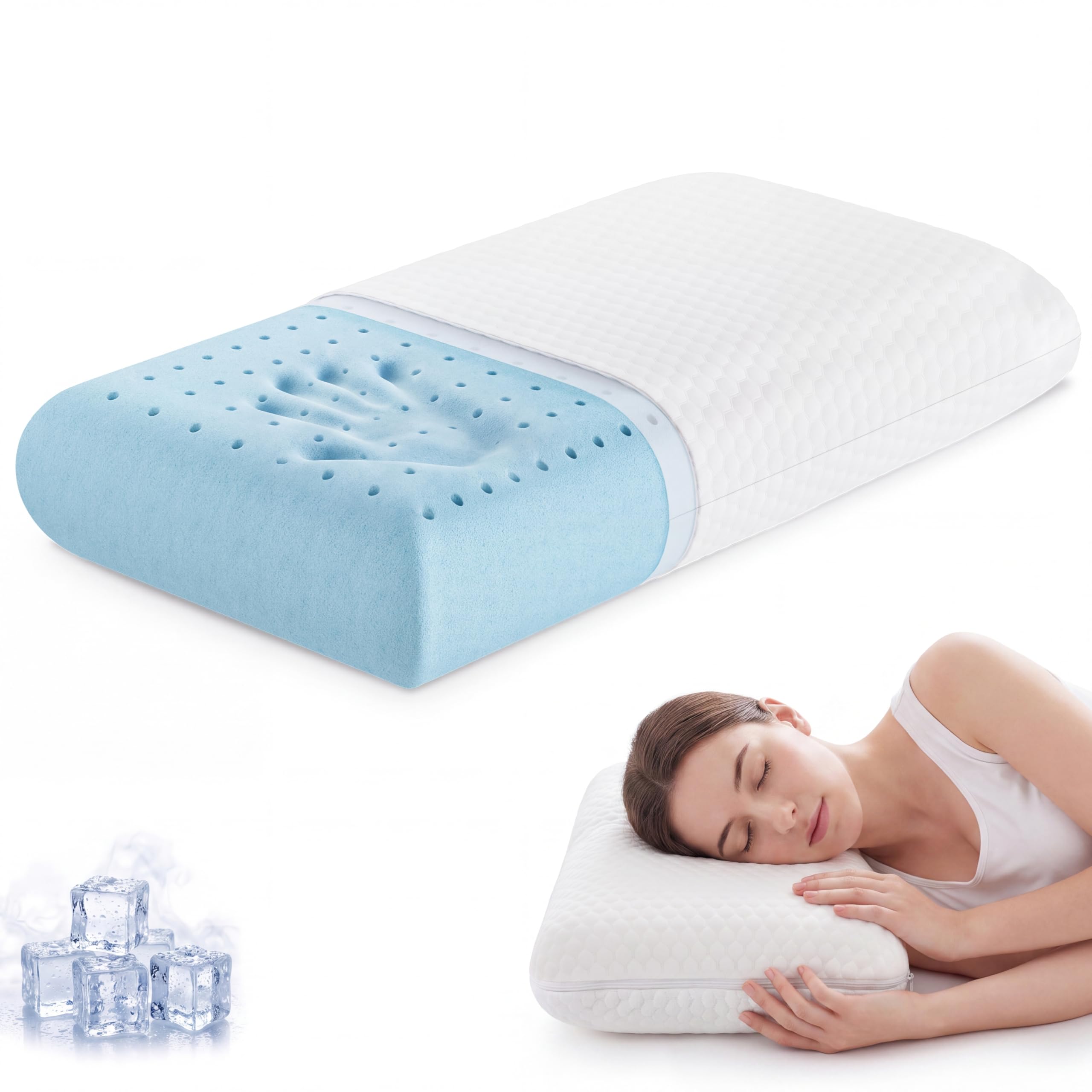 Sweetcrispy Cooling Gel Memory Foam Pillow, Neck Support for Back and Side Sleeper Adults, Medium Firm Pillow with Breathable Mesh, Removable &amp; Washable Cover, 1 Pack White
