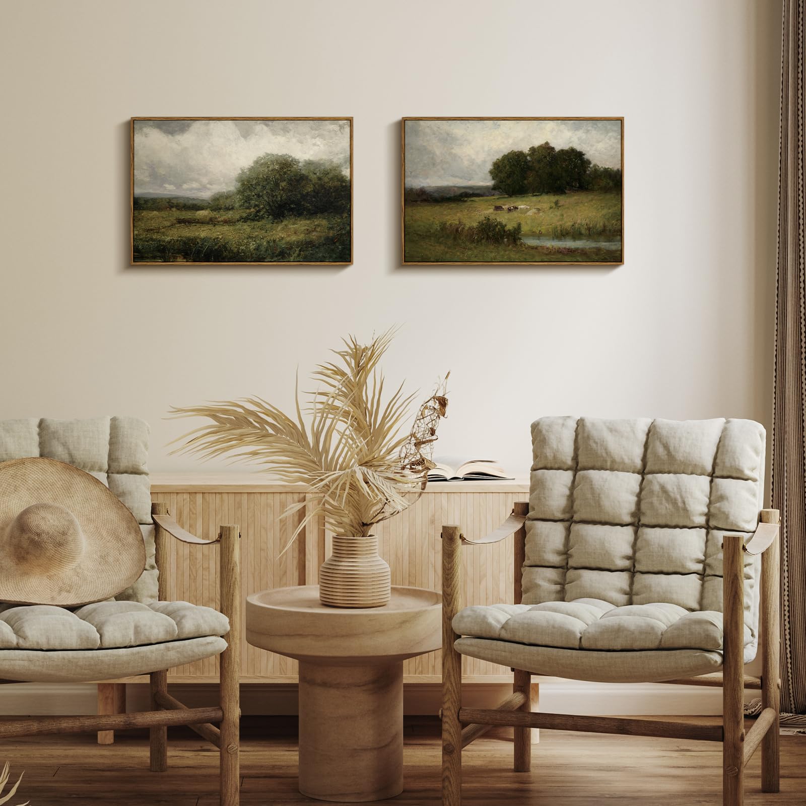 VIYYIEA Two Vintage Framed Large Wall Art Artwork, Retro Landscape and ...