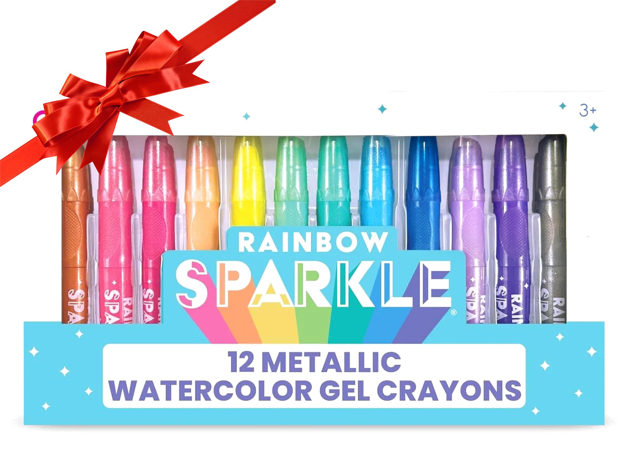 Ooly Rainbow Sparkle Metallic Watercolor Gel Crayons, Set of 12, Glitter Gel Markers for Kids and Toddlers, Colorful Twistable Crayons for Drawing - Metallic