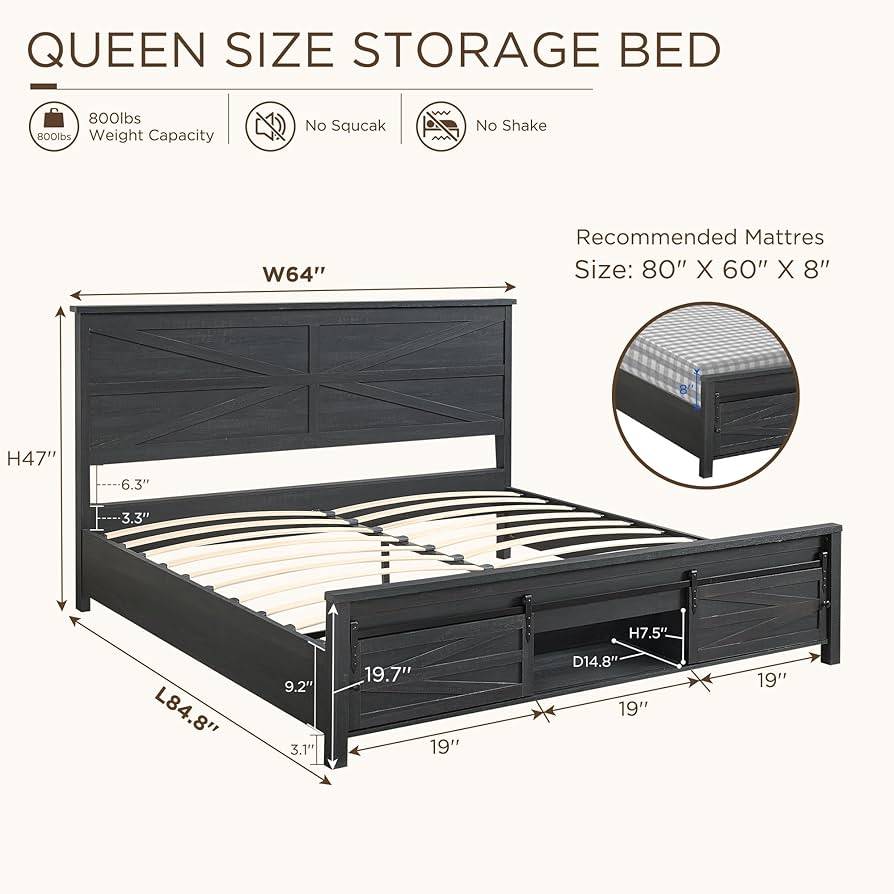 - order page - Bbvvtm Amazon.com: JXQTLINGMU Farmhouse Wood Bed Frame Queen Size