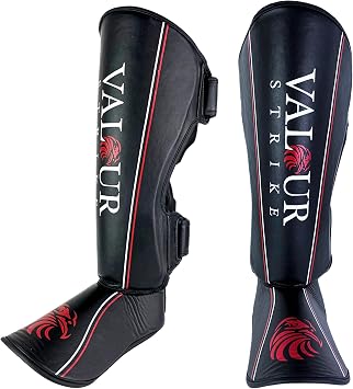 Valour Strike Shin Guards for Kickboxing Muay Thai MMA Karate Martial Arts Taekwondo or Kick Boxing | Sparring Pads to Guard Leg Foot & Instep | Protective Equipment