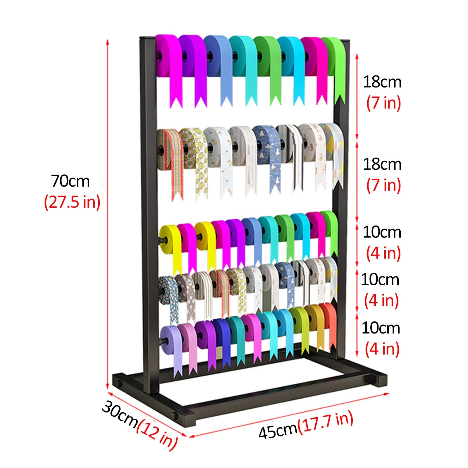 Soporte de bobina de cinta de metal de 5 estantes, organizador de mesa para sala de manualidades, tienda minorista, floristería y pastelería, dispensador de rollos de hilo ideal para espacios pequeños