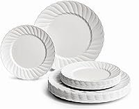 Vista 14 de Ocassions - Vajilla de 50-150-200 piezas para 25 invitados, color dorado, E1. Blossom Blush/Rosa & Oro