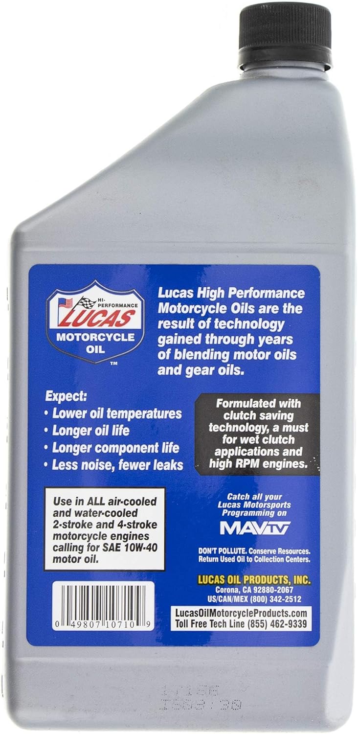 Lucas Oil LUC10710 10W-40 Semi-Synthetic Motorcycle Oil - 1 Quart Bottle 4 71gTlfOTptL. AC SL1500