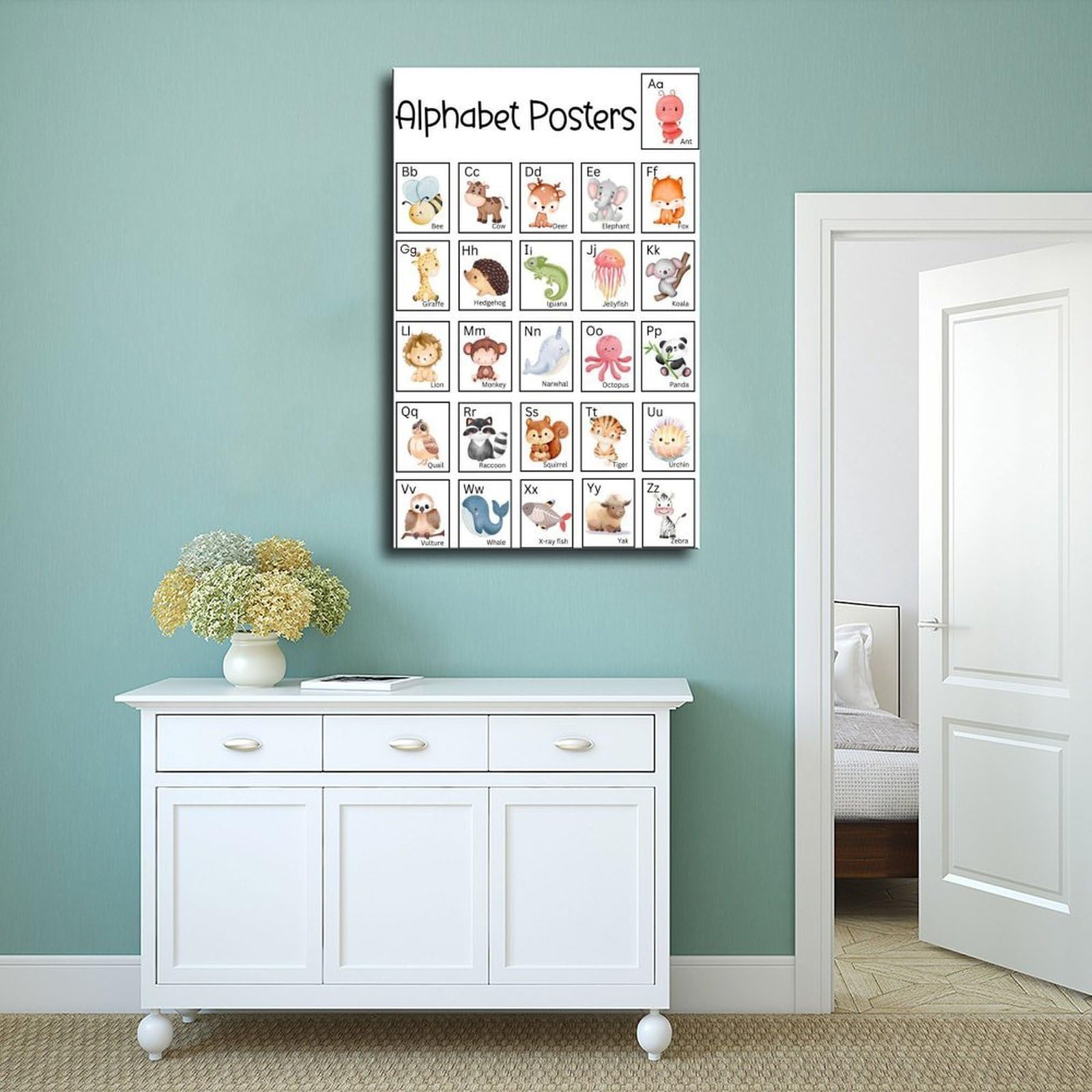 Poster sur toile à thèmes éducatifs Alphabet de A à Z (9) - Décoration murale pour salon, chambre à coucher - 40 x 60 cm