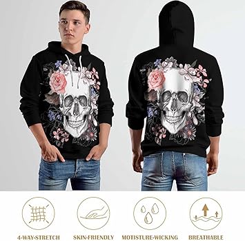 Amazon.co.jp: [STEBVI] パーカー メンズ スカル ドクロ柄 髑髏柄 長袖