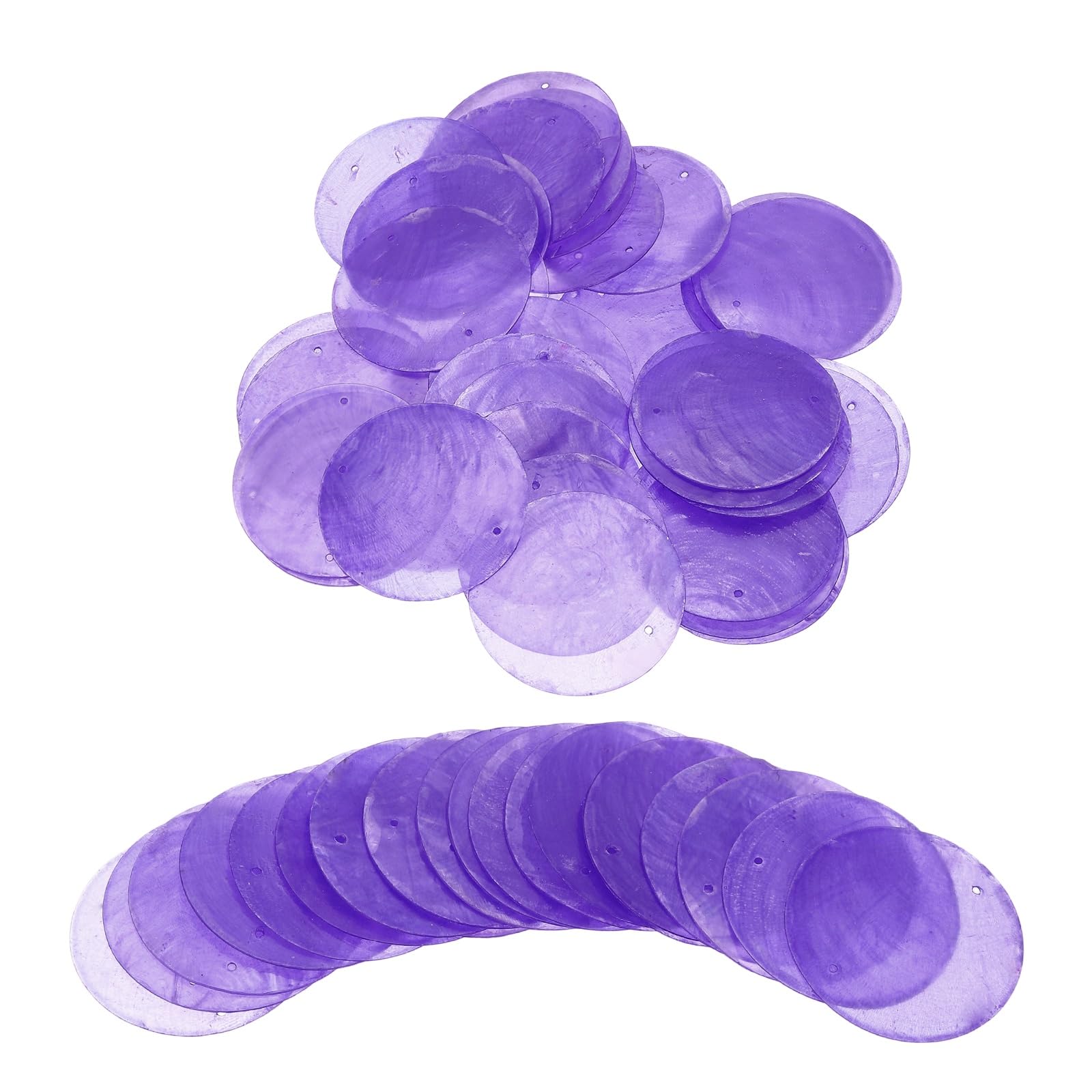 sourcing map 60Pcs Capiz Shells 2" Round Natural Shells with 2 Holes for Seashell Wind Chimes Curtain Shell Garland DIY Craft Wedding Home, Purple