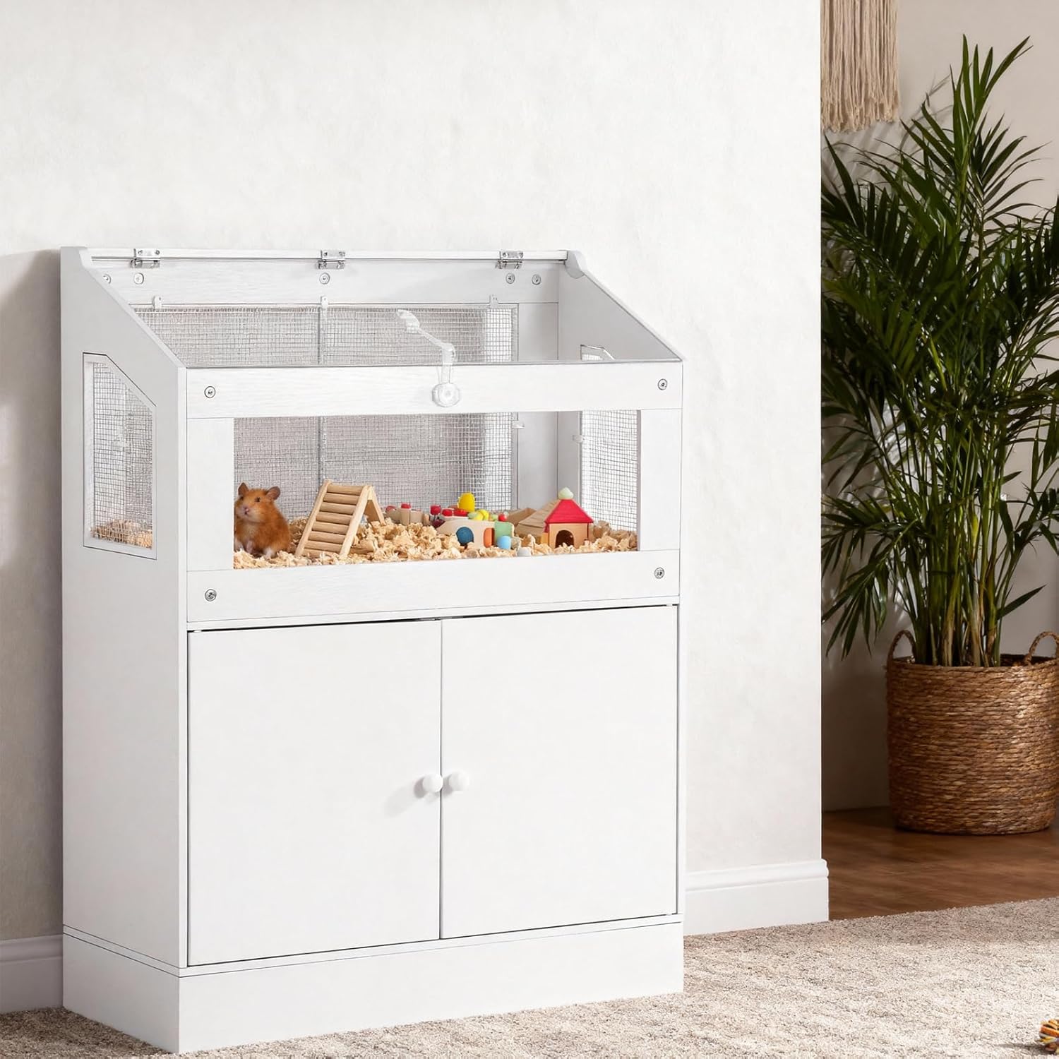 GarveeLife Hamster Cage with Storage Cabinet, Guinea Pig Cage for Small Animals,Large Hamster Cage with Easy View Acrylic Panels,for Rat, Guinea Pig, Hedgehog, Gerbil