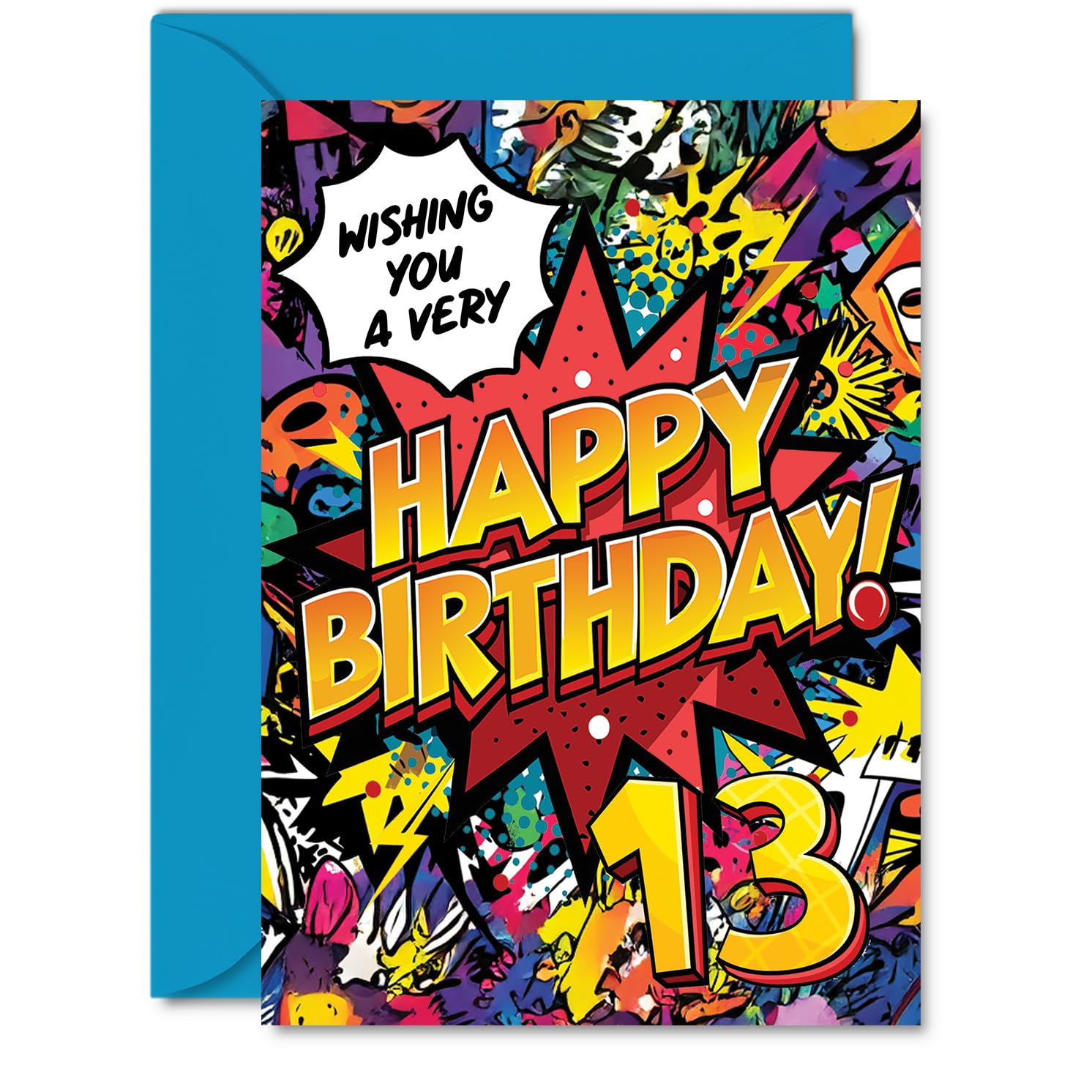 13th Birthday Cards for Boys Girls - Comic Book Pow! - Happy Birthday Card for 13 Year Old Boy Girl Niece Son Brother Granddaughter, A5 Bday Greeting Cards