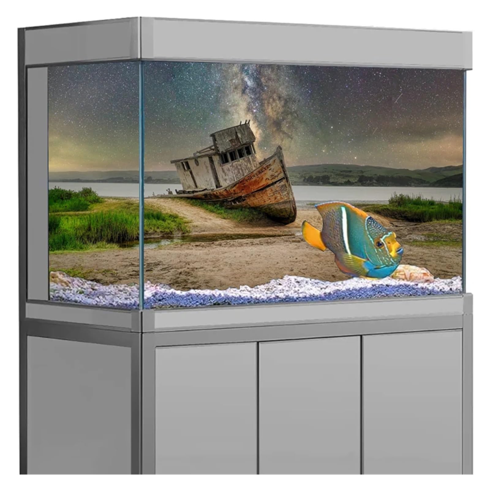 Aquarium Hintergrund Aufkleber Schiff Poster Fisch Tank Dekoration Selbst Klebe Tapete Hintergrund(50x100cm)