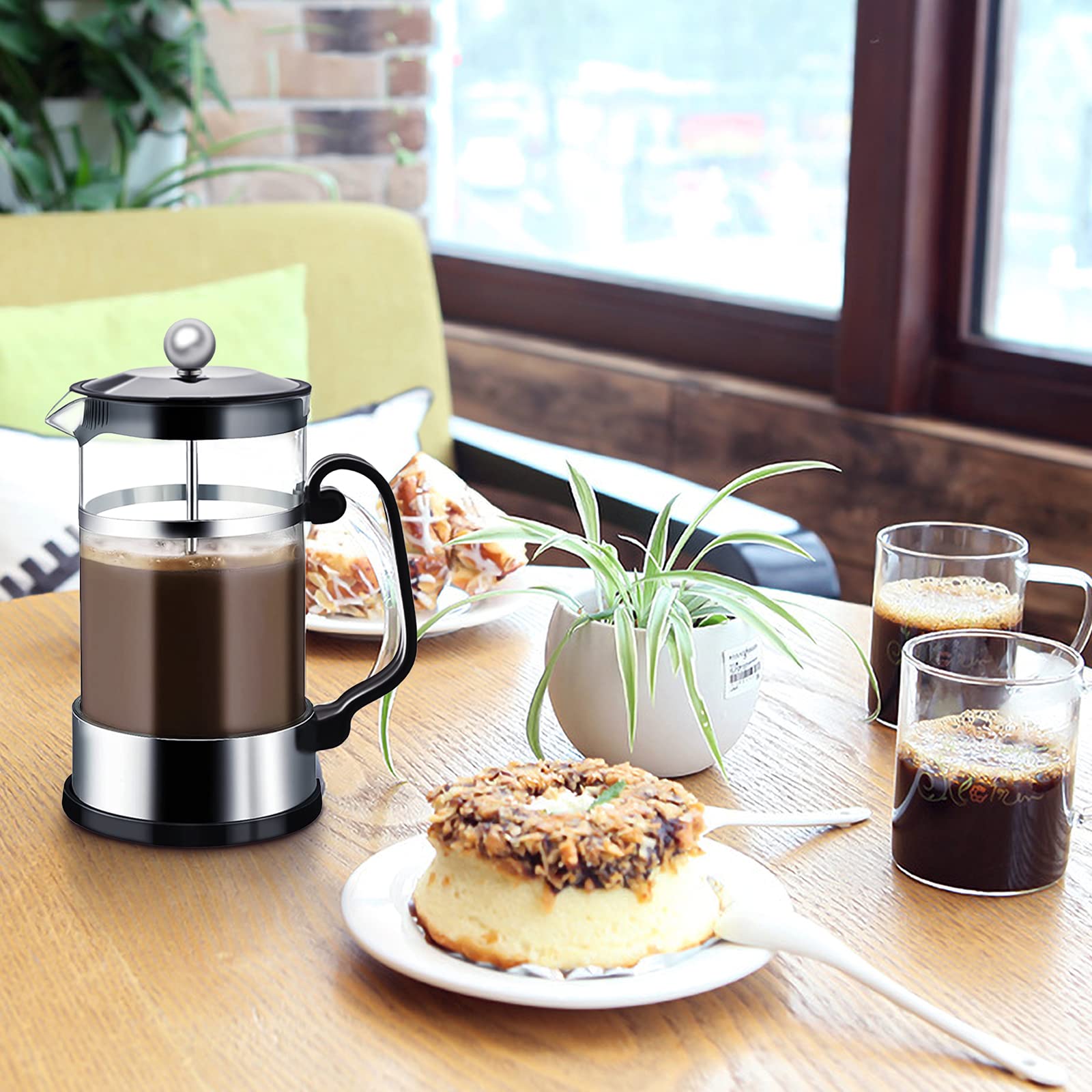 Cafetera Francesa de Émbolo 1000ML French Press con Jarra de Cristal y Filtro de Acero Inoxidable Negro
