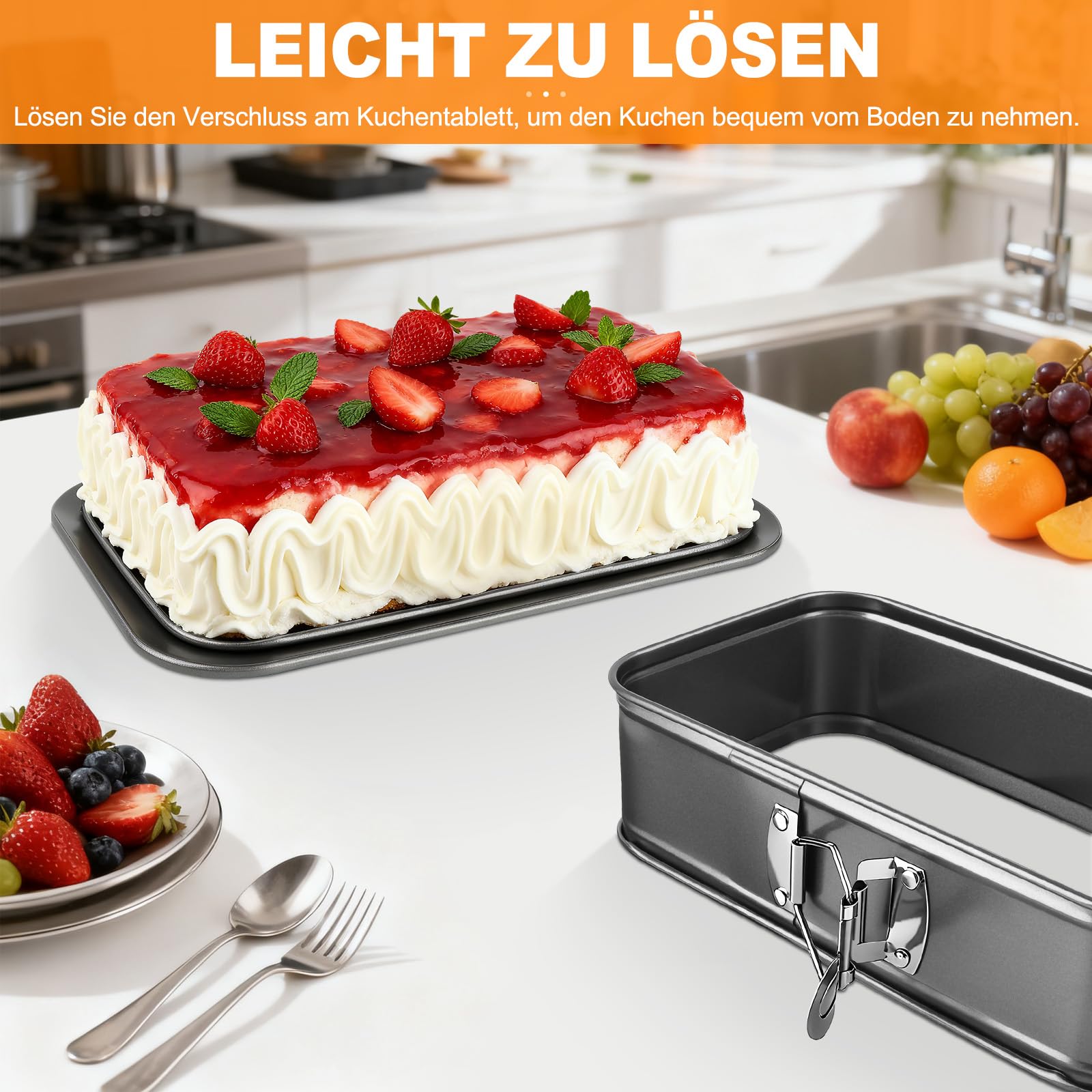 Rechteckige Springform Backform 28x18 cm mit Antihaft-Beschichtung - Inklusive 2 Backhandschuhe - Auslaufsicher und Leicht zu Reinigen - Ideal für Käsekuchen, Tiramisu und Heimbacken