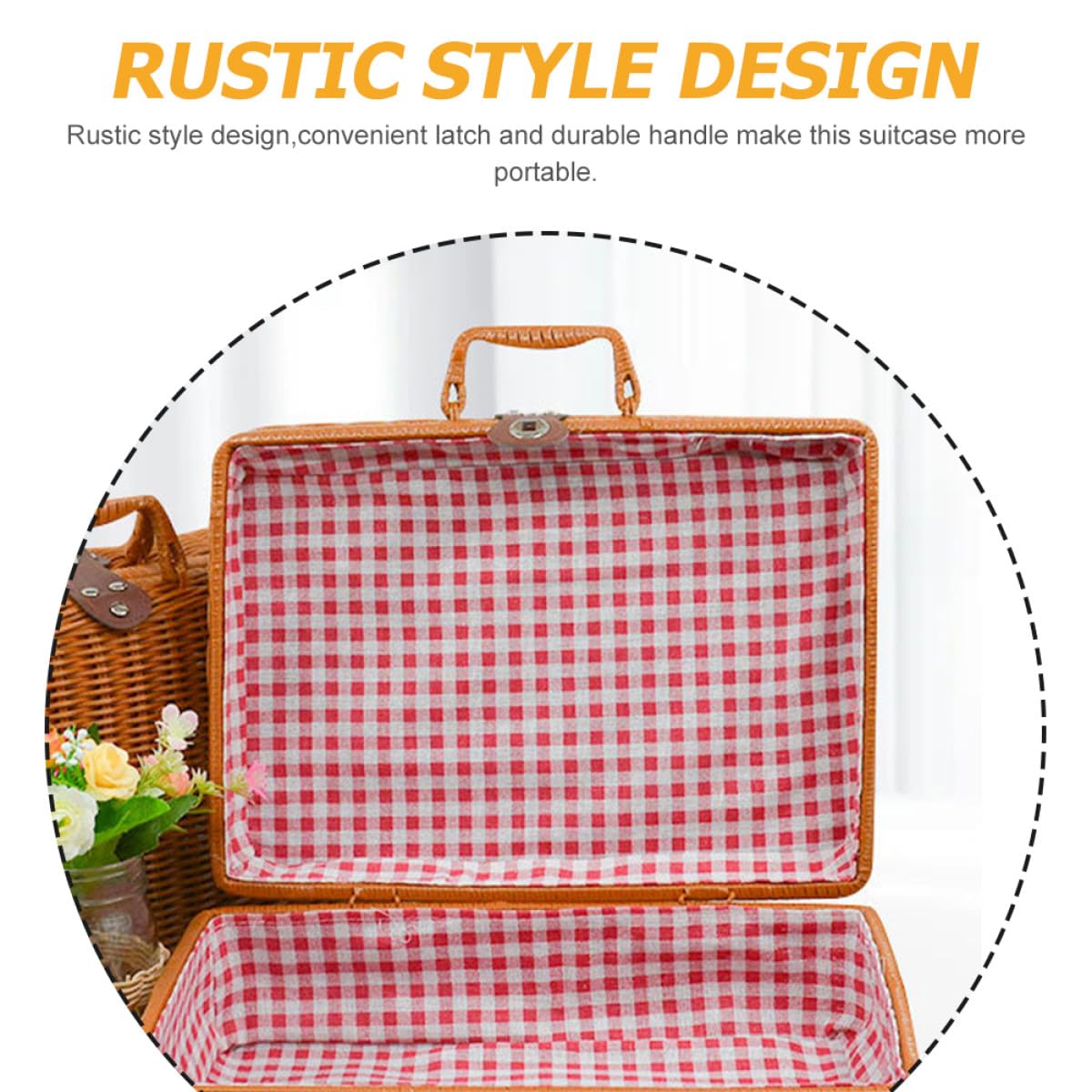 Caja de Almacenamiento Estilo Rústico Portátil Retro Asa y Cierre, Maleta de Artificial Marrón para Camping y de