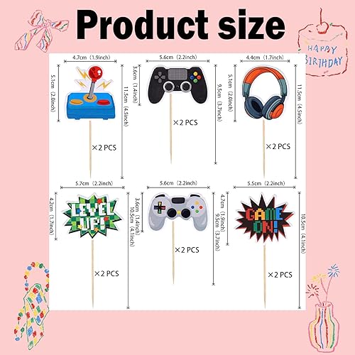 Miniatura 2 de 12 adornos para cupcakes de videojuegos, decoración de pastel de feliz cumpleaños para fiestas temáticas de juegos o suministros de fiesta de