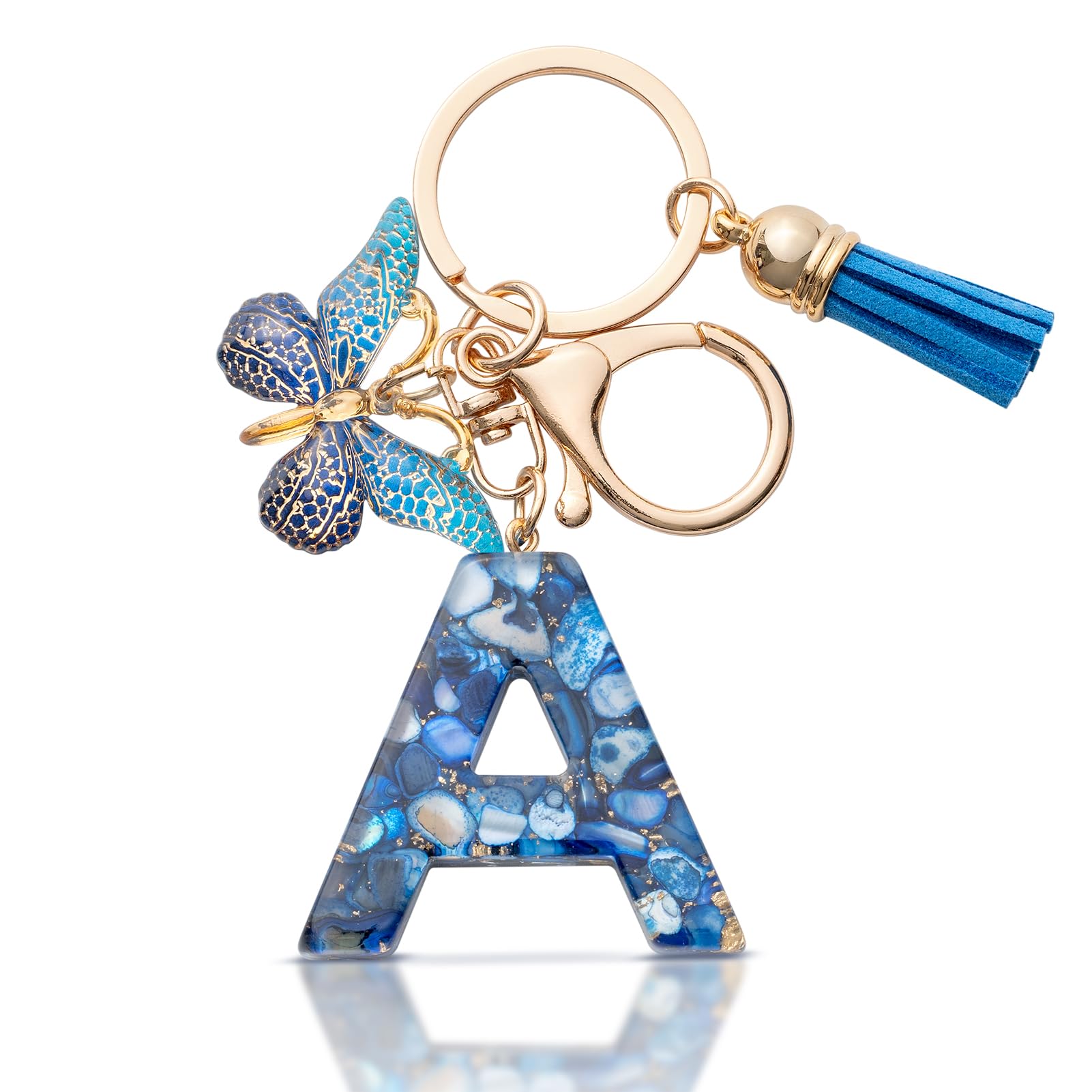 MORSUNBELA Schlüsselanhänger Buchstabe Mädchen Geschenke Schlüsselanhänger mit Buchstaben Anfangsbuchstabe Schmetterling Keychain Letter für Frauen Damen