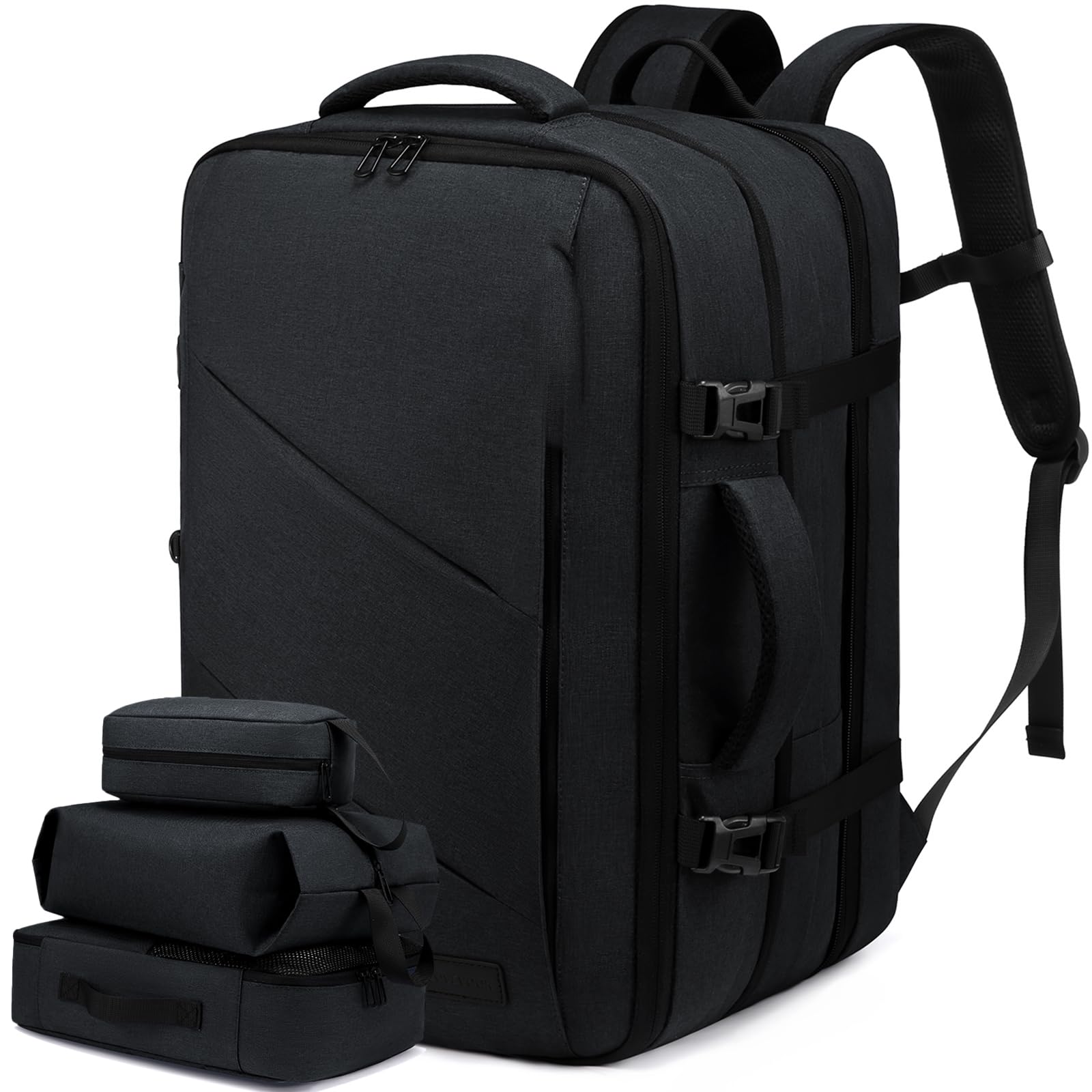 LOVEVOOK Zaino Da Viaggio Borse Da Cabina Per Easyjet Ryanair Zaino Aereo Bagaglio A Mano Uomo Donna Zaino Porta PC 18 Pollici Zaino 50 Litri Grande Trekking Travel Bag Zaino Nero