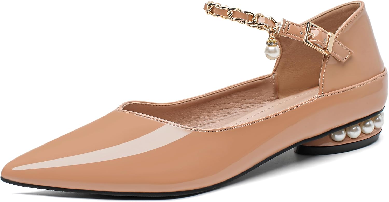 Leather Flats for Women Rhinestone Pointed Non Slip Comfort Slip on Breathable Wedding Dress Mary Jane Flats Shoes