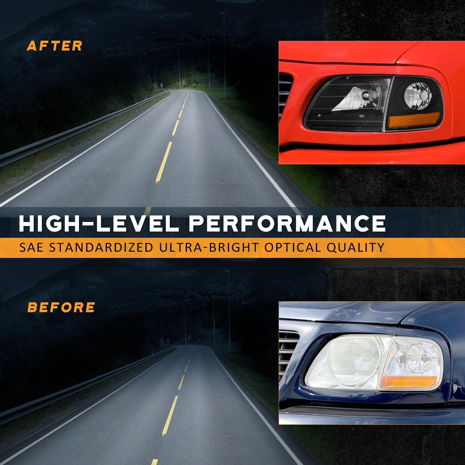 WEELMOTO Headlights for 1997-2003 F150 / 1997-2002 Ford Expedition / 1998-1999 F250 Headlamp+Corner Parking Turn Signal Marker Light Does NOT Fit Models Produced Before July 1996 Black Housing