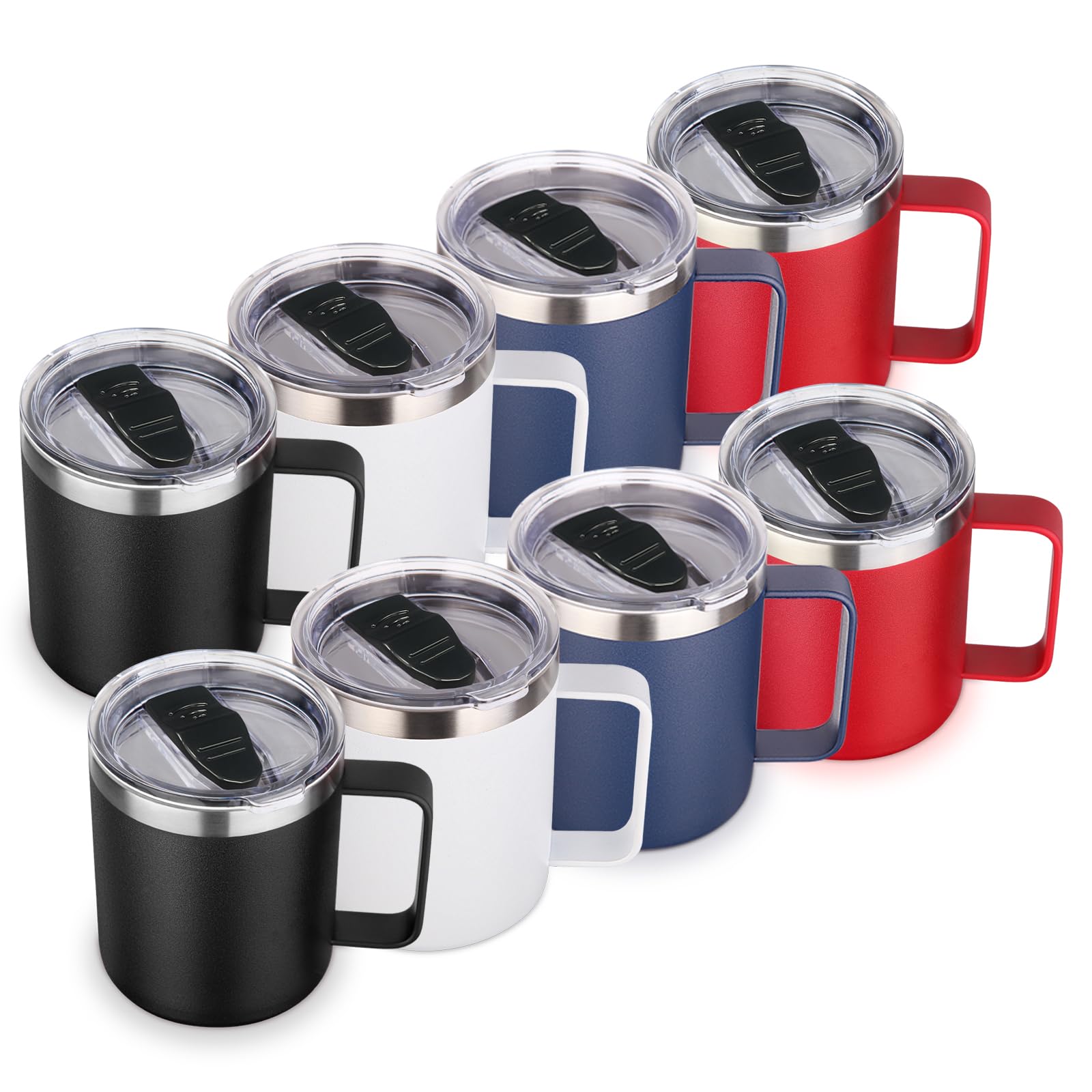 Volhoply Lot de 8 tasses à café isothermes en acier inoxydable de 414 ml avec couvercle – Tasse à café de voyage à double paroi sous vide avec poignée – Gobelet isotherme réutilisable pour le camping