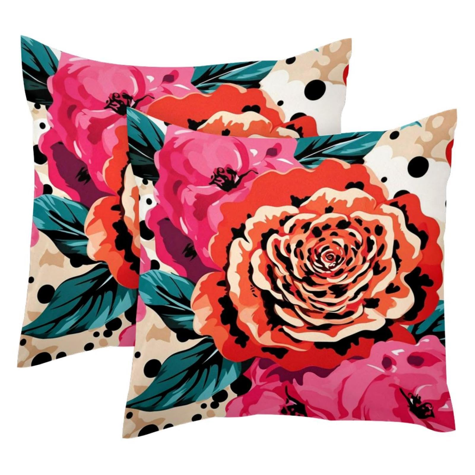 Lot de 2 housses de coussin en velours floral 50x50 cm pour decoration salon