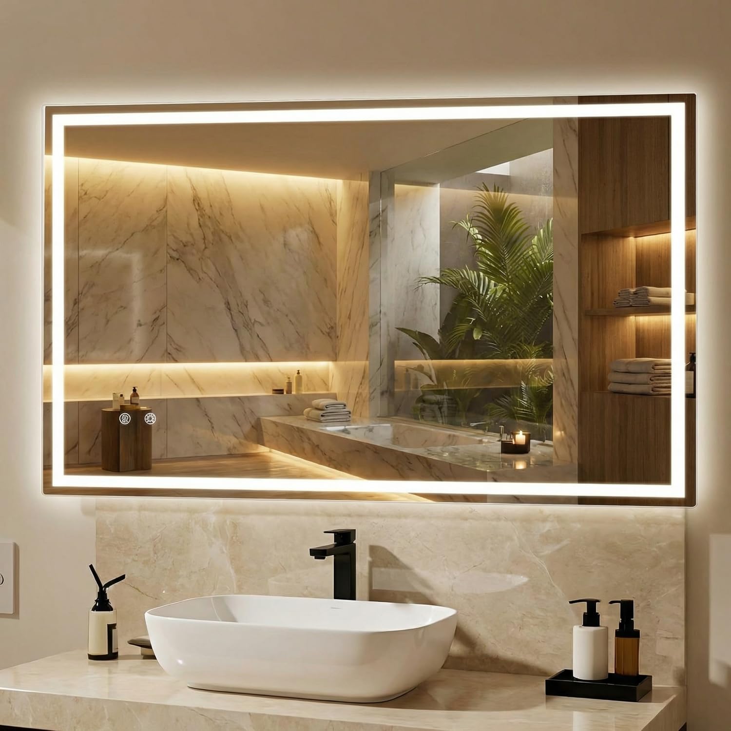 Clevich Bathroom Mirror with Lighting, 100 x 60cm/80 x 60cm/70 x 50cm LED Mirror, Dimmable Mirror, Anti-Fog, Suitable for Bathroom, Bedroom, Hotel (100 x 60)