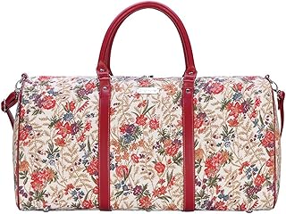 Tapestry Large Travel Duffle Bag Ladies Overnight Weekender Carryon Gym Sports Duffel bags for Women with Flower Meadow Design (BHOLD-FLMD)