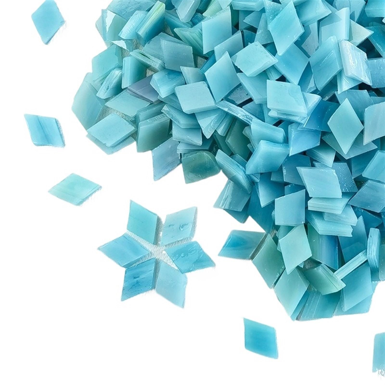 Mosaic Pieces 115g/4oz (Approx. 200pcs) Rhombic Mica Mosaic Tiles Translucent Micaceous Tile DIY Craft Materials Candleholder/Lampshade/Window for Home Garden Decoration Art Projects(Cyan)