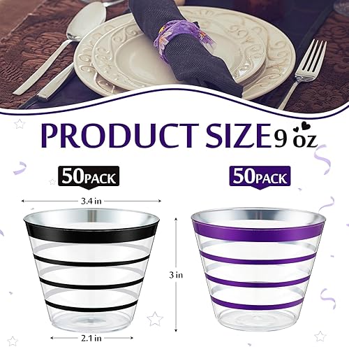 Miniatura 8 de Gejoy 100 vasos de plástico con borde de 9 onzas, vasos de vino desechables transparentes a granel, vasos de plástico duro, elegantes vasos de