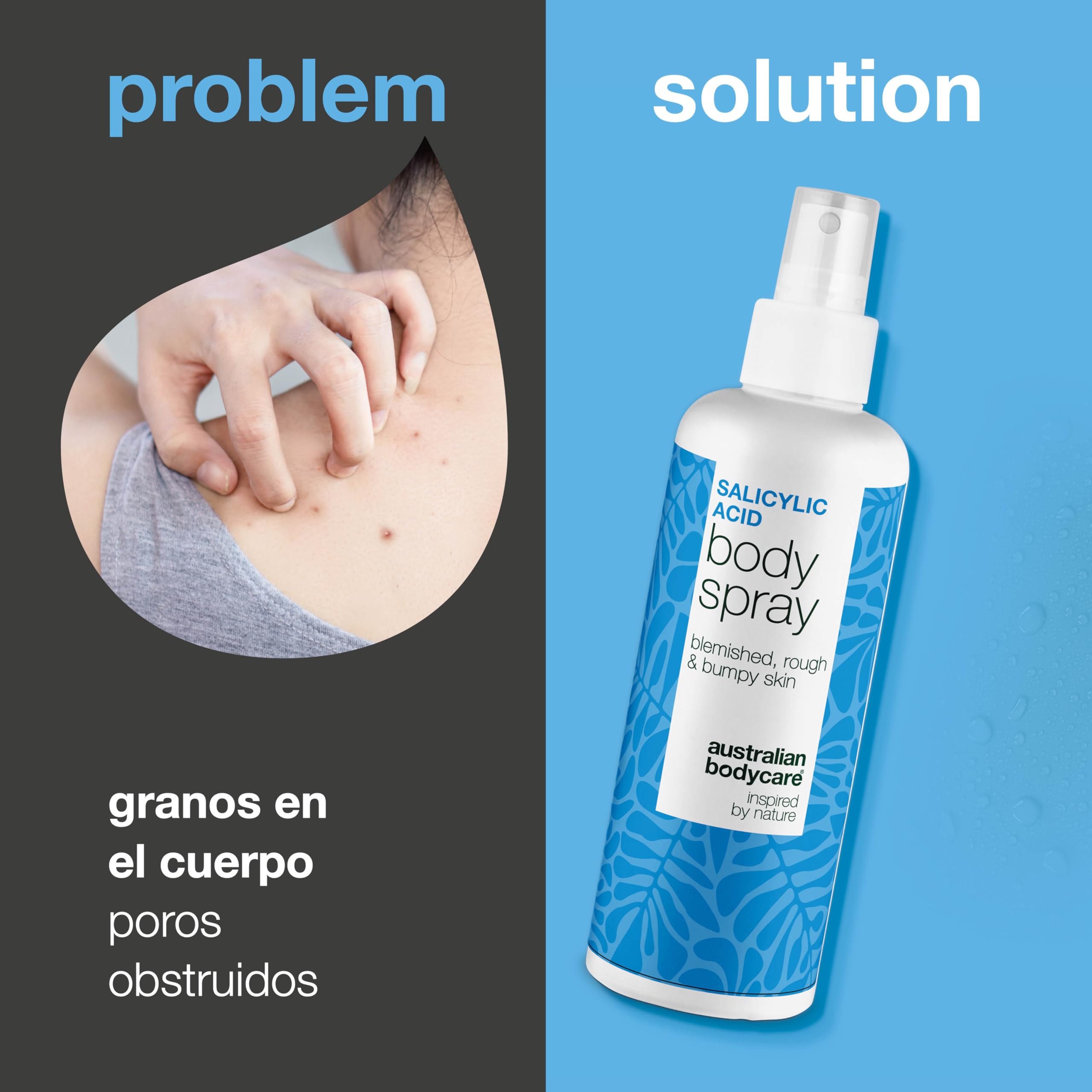 Spray de ácido salicílico contra granos, piel impura y poros obstruidos, con 2% de ácido salicílico y ácido glicólico para una limpieza profunda de los poros
