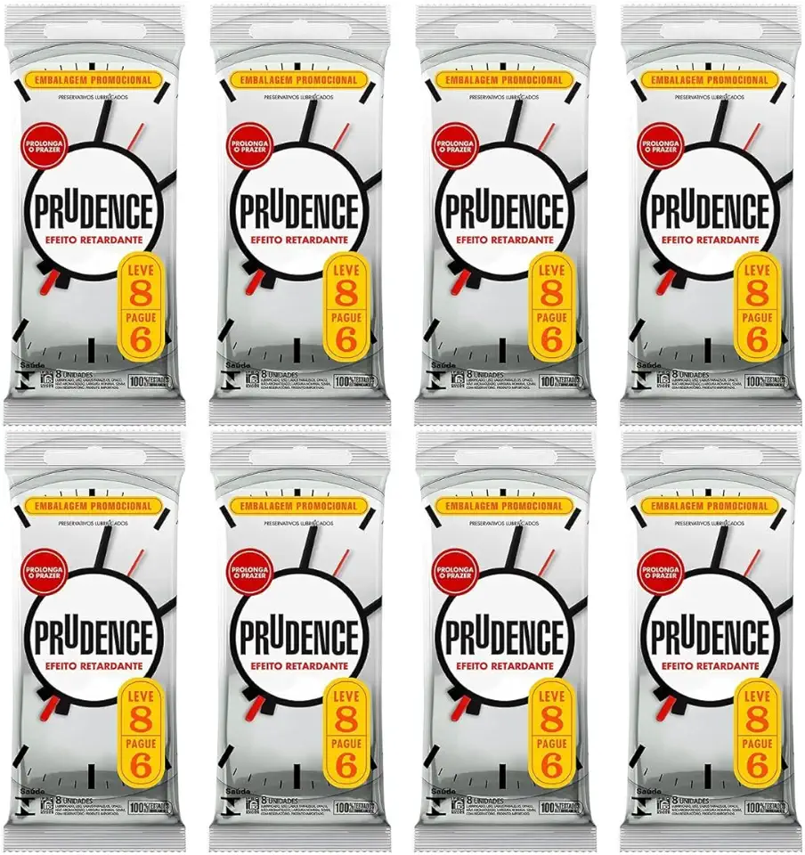 Prudence Efeito Retardante 64und - Kit Camisinhas Preservativo 8 Pacotes com 8 Unidades Cada - Lubrificado - Hipoalergênico - Latex - Normal 52mm - Adulto - CONDOM - Preservativo