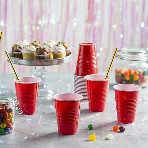 Miniatura 5 de Comfy Package Paquete de 50 vasos desechables de plástico para fiestas de 9 onzas - Vasos rojos para beber