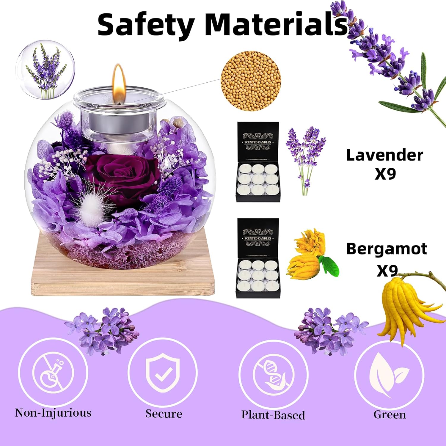 Gifts for Women Birthday Unique-Long-Lasting Real Flowers in Glass Dome Scented,Mother's Day Valentine Christmas Thanksgiving Birthday Gift for Women Mom Girlfriend Wife Home Decor (Purple)