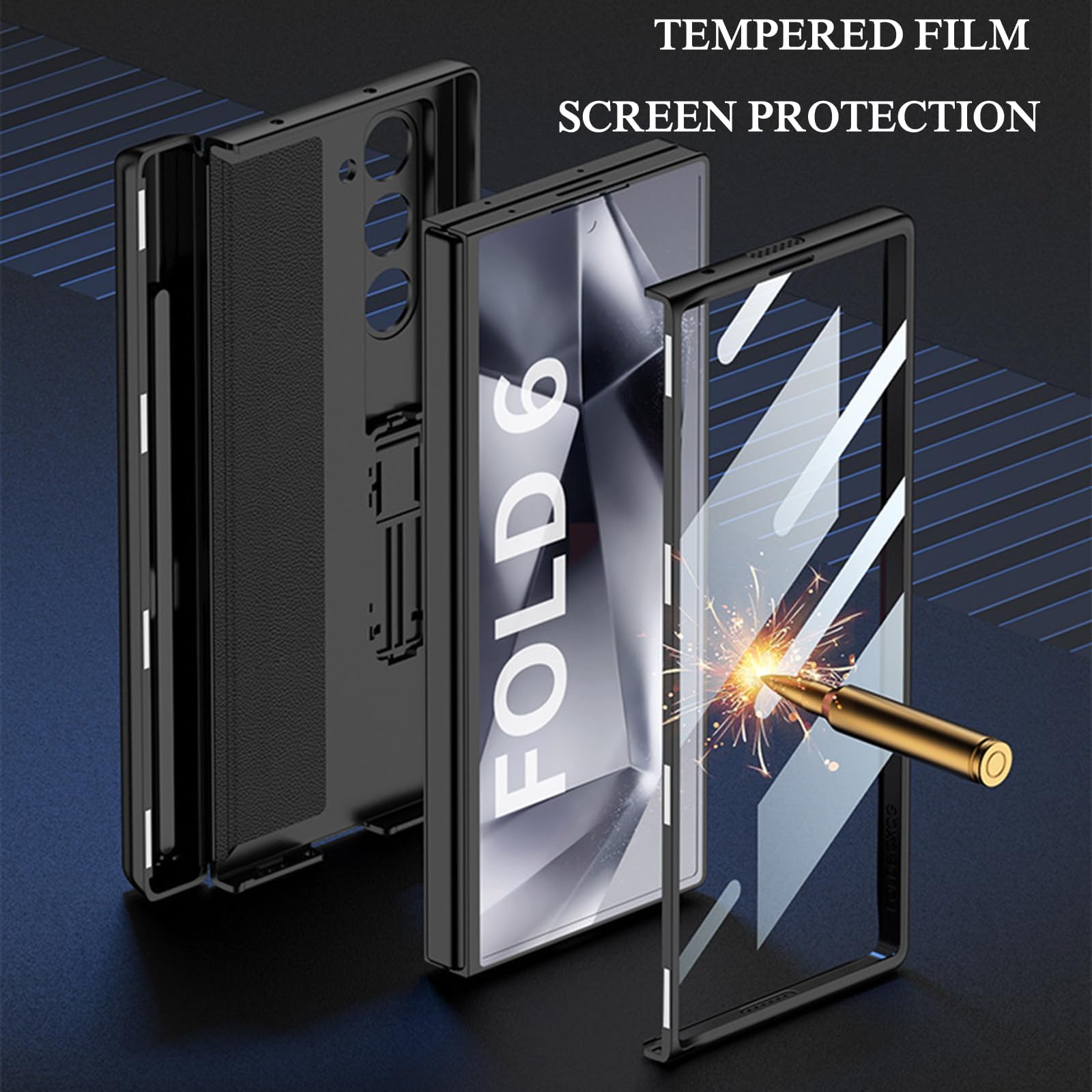 Custodia per Samsung Galaxy Z Fold 6, Protezione con Cerniera Magnetica in PC Rigido, Pellicola Protettiva Trasparente per Lo Schermo, Supporto Regolabile, Custodia Sottile E Sottile,Grey