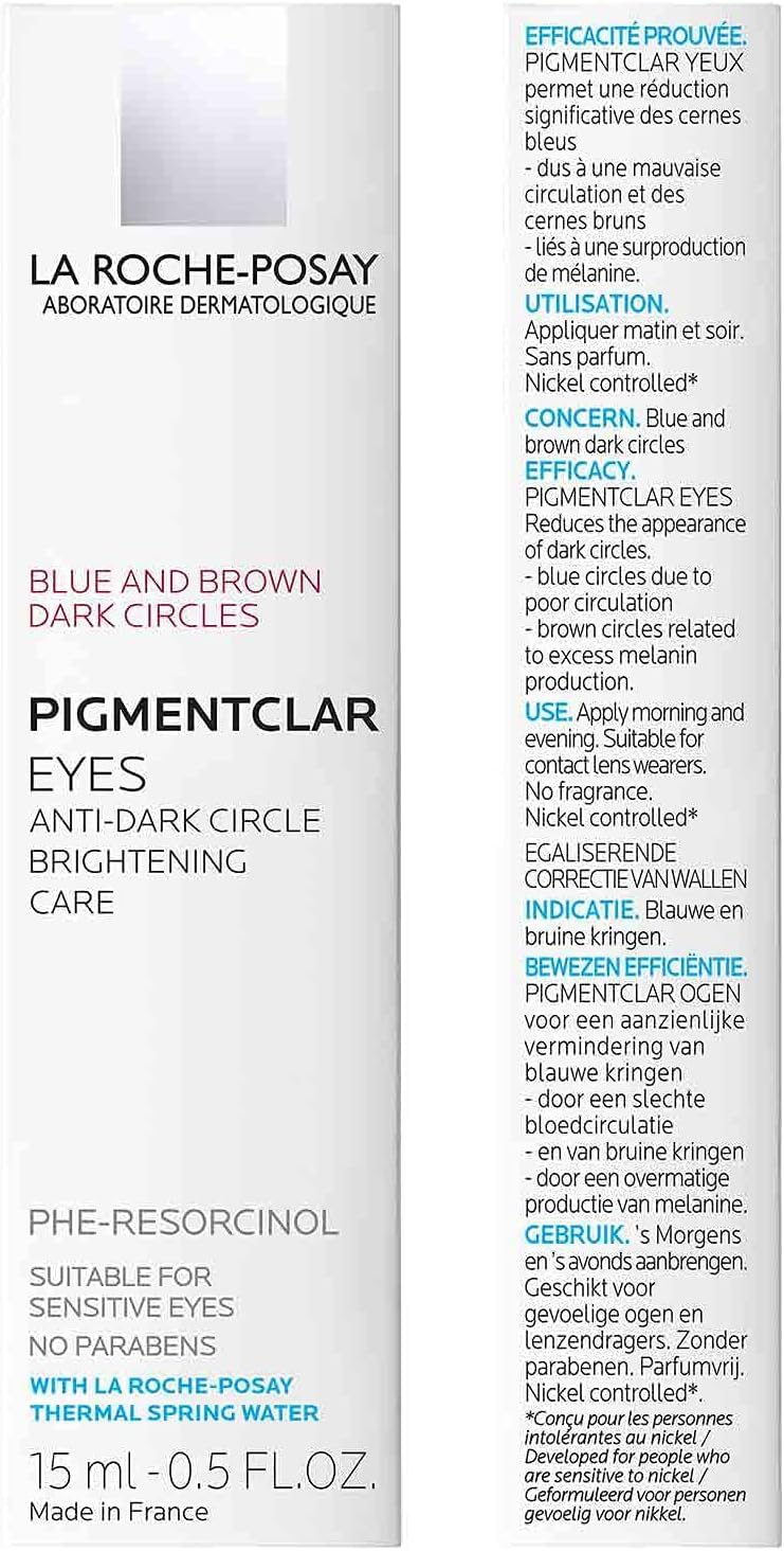La Roche-Posay Pigmentclar, Crema Contorno Occhi Anti-Occhiaie, Per Occhi Sensibili, Uniforma l'Incarnato, Riduce le Occhiaie Marroni e Blu, Con PhE-resorcinolo e Caffeina, 15 ml