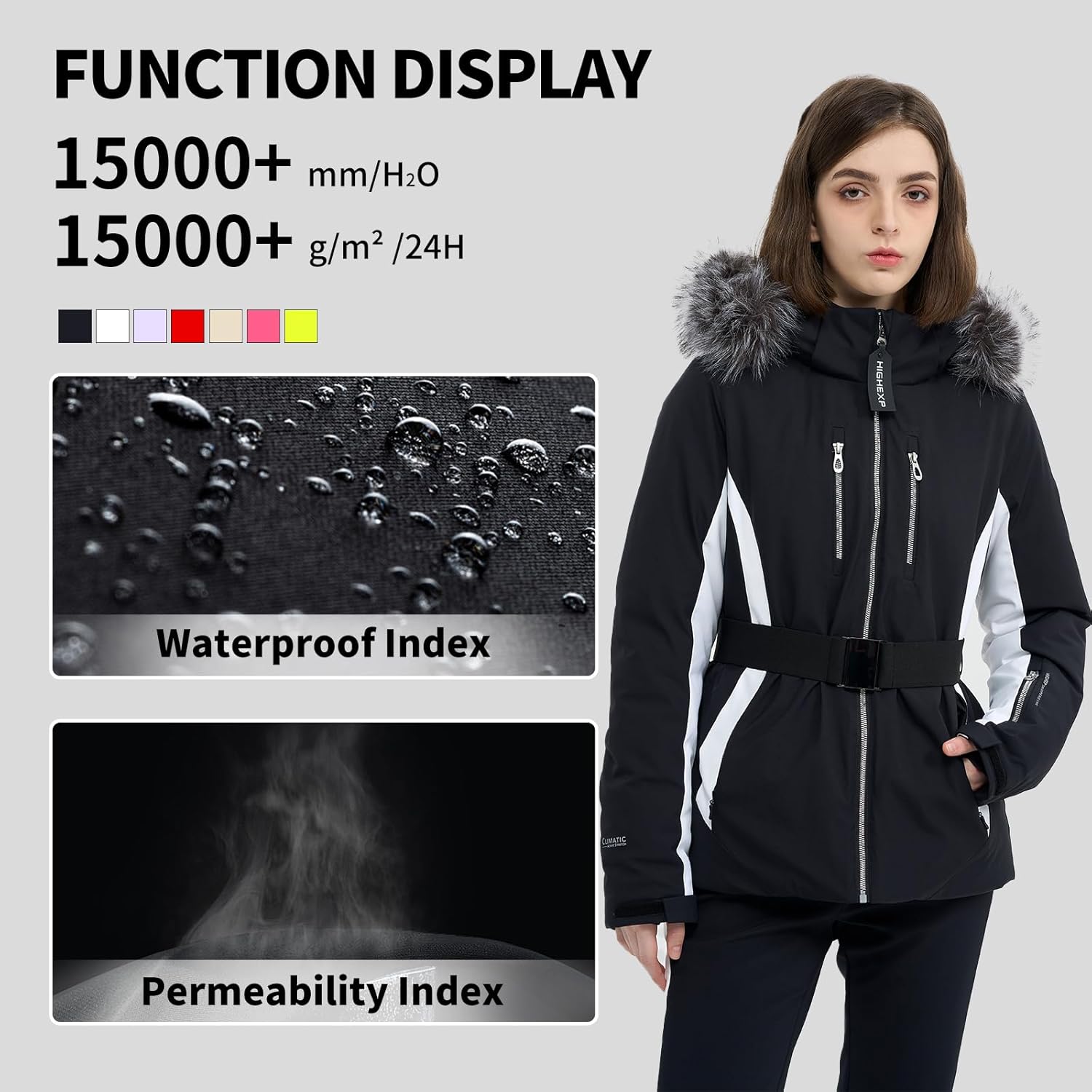 Women Ski Jacket Snowboard Fitted Slim Fit Short Snow Coat Belted Mountain Waterproof Insulated Warm Winter - Image 4