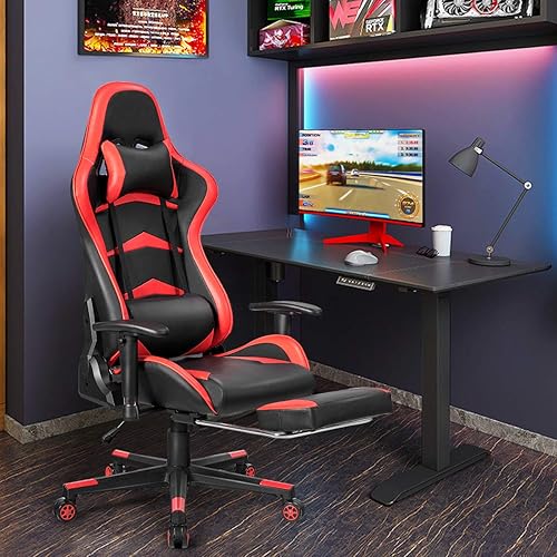 Miniatura 3 de GOFLAME Silla de juegos de estilo de carreras, silla ergonómica giratoria para computadora con reposacabezas y soporte lumbar, silla de masaje de