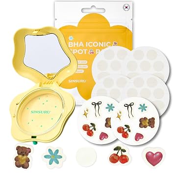 BHA Iconic Spot Patch 36 EA + Portable Mirror Case - Hydrocolloid Acne Patches with 5,000ppm Salicylic Acid, Compact Travel Kit for On-the-Go Skin Care
