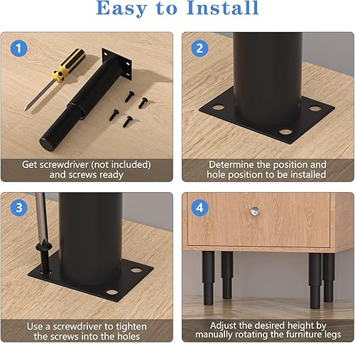 Miniatura 4 de 4 patas ajustables para muebles, de 5.9 a 9.8 pulgadas, metal para gabinete, sofá, cama y mesa, color negro